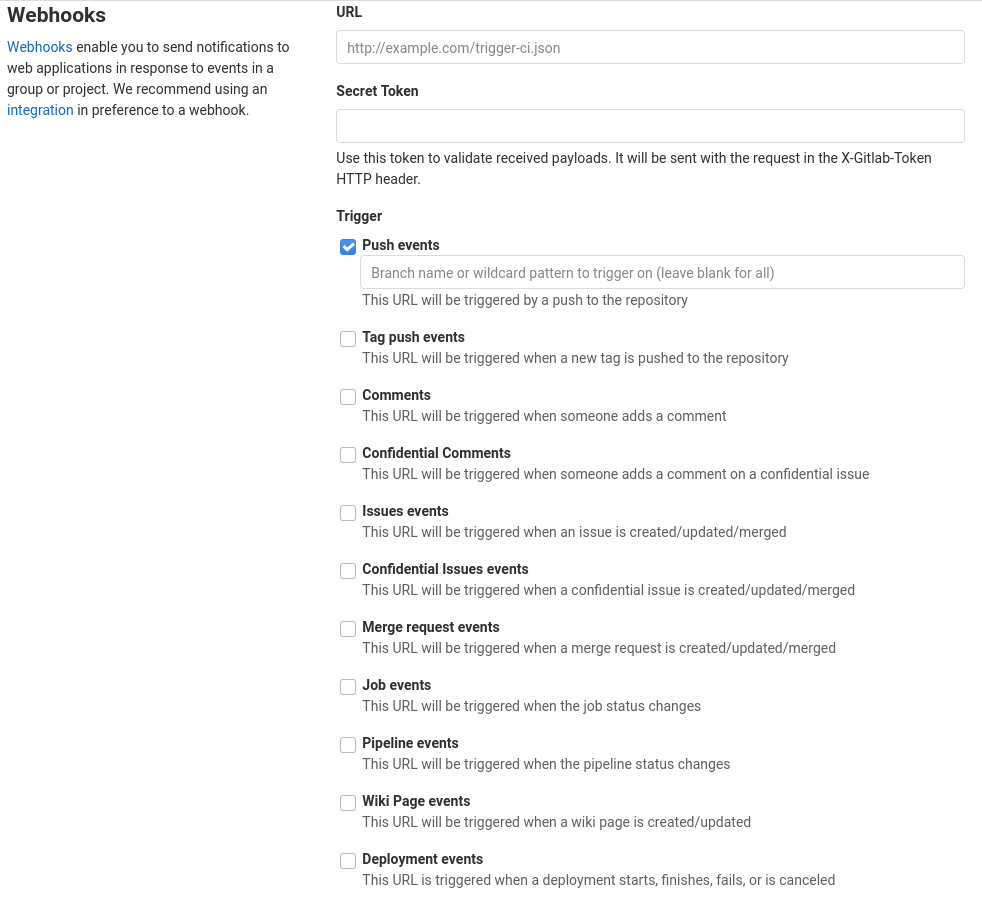 Gitlab webhook setup